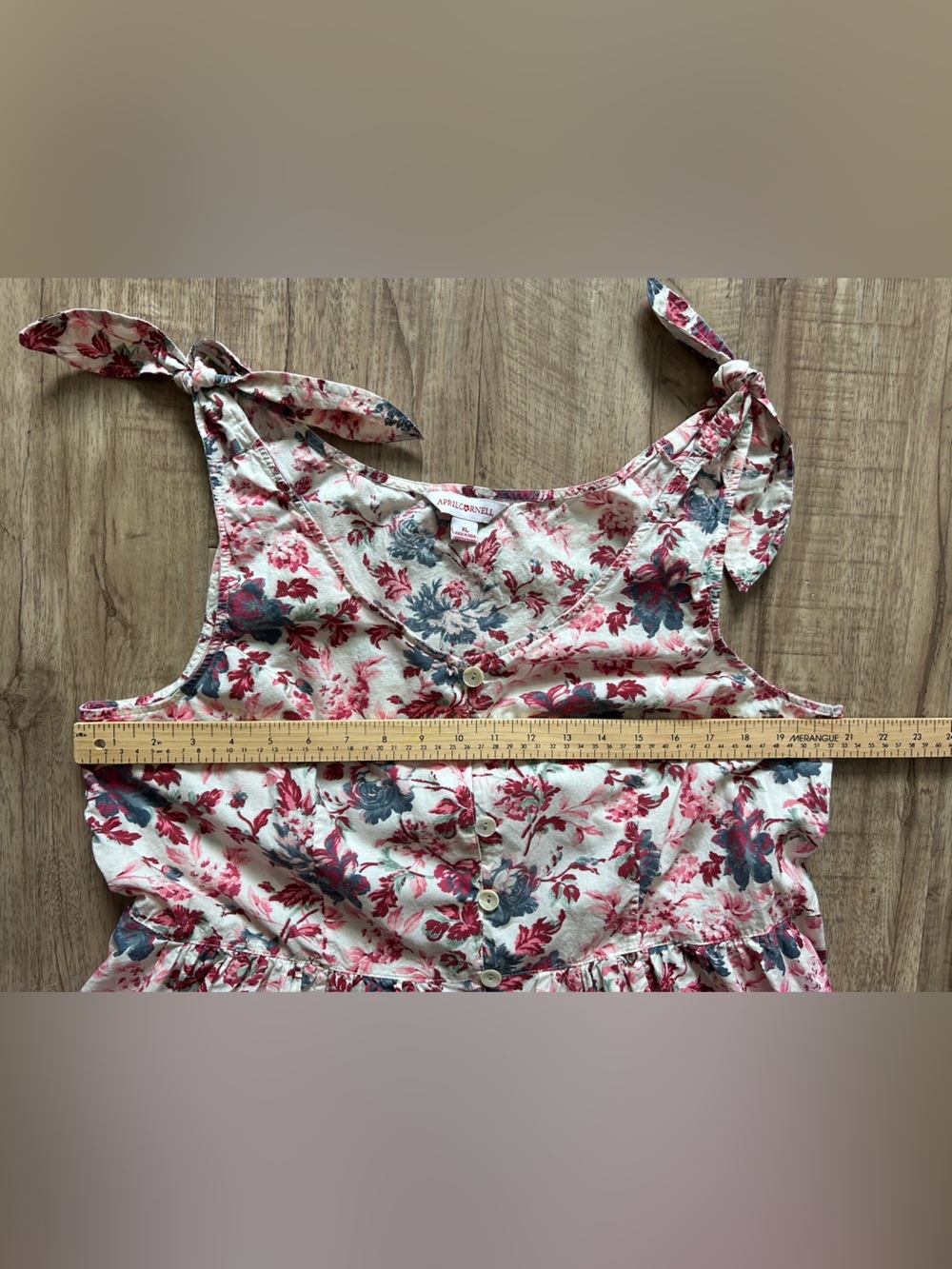 Cotton Floral Tie-Shoulder Sundress flower scalloped hem pockets small shop - Picture 7 of 9
